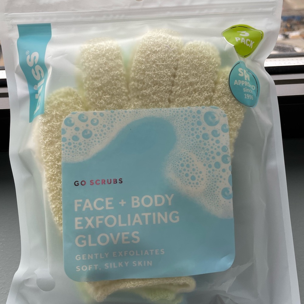 Bliss Face and Body Exfoliating Gloves - 3 pack- yellow/blue/green